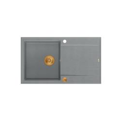 Quadri Luton pia de sobrepor em granito cinza com escorredor reversível 86x50cm com plugue de cobre 1208967342