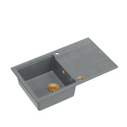 Quadri Luton pia de sobrepor em granito cinza com escorredor reversível 86x50cm com plugue de cobre 1208967342