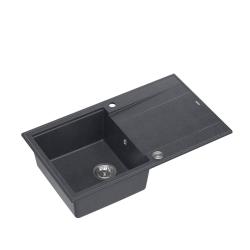 Quadri Luton pia de montagem em granito antracite com escorredor reversível 86x50cm com plugue de aço inoxidável 1208967343