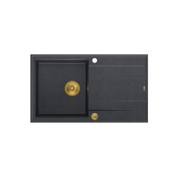 Quadri Luton pia de sobrepor em granito antracite com escorredor reversível 86x50cm com tampão dourado 1208967344