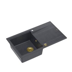 Quadri Luton pia de sobrepor em granito antracite com escorredor reversível 86x50cm com tampão dourado 1208967344