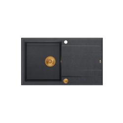 Pia de montagem de granito antracite Quadri Luton com superfície de escorrimento reversível 86x50cm com tampa de cobre 1208967345.