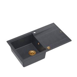 Pia de montagem de granito antracite Quadri Luton com superfície de escorrimento reversível 86x50cm com tampa de cobre 1208967345.