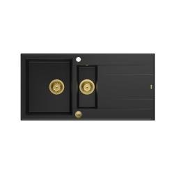 Quadri Luton pia de granito preto sobrepor 1,5 cuba com escorredor reversível 100x50cm com válvula dourada 1208967346