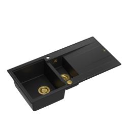 Quadri Luton pia de granito preto sobrepor 1,5 cuba com escorredor reversível 100x50cm com válvula dourada 1208967346
