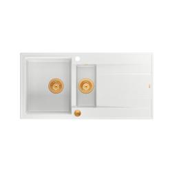 Quadri Luton pia de granito branco de 1,5 bacia com escorredor reversível 100x50cm com plugue de cobre 1208967349