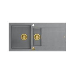 Quadri Luton cinza granito de sobrepor 1,5 cuba com escorredor reversível 100x50cm com válvula dourada 1208967351