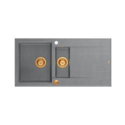 Quadri Luton cinza granito de sobrepor 1,5 pia com escorredor reversível 100x50cm com plugue de cobre 1208967352