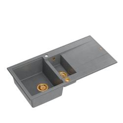 Quadri Luton cinza granito de sobrepor 1,5 pia com escorredor reversível 100x50cm com plugue de cobre 1208967352