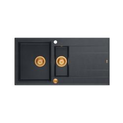 Quadri Luton pia de montagem de granito antracite 1,5 cubas com escorredor reversível 100x50cm com plugue de cobre 1208967355
