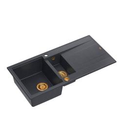 Quadri Luton pia de montagem de granito antracite 1,5 cubas com escorredor reversível 100x50cm com plugue de cobre 1208967355