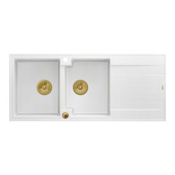 Quadri Luton pia dupla de granito branca com escorredor 116x50 cm com ralo dourado 1208967358
