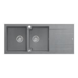 Pia de granito com escorredor Quadri Luton de montagem dupla cinza 116x50 cm com válvula de aço inoxidável 1208967360