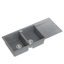 Pia de granito com escorredor Quadri Luton de montagem dupla cinza 116x50 cm com válvula de aço inoxidável 1208967360