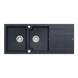 Quadri Luton pia dupla de granito com escorredor antracite 116x50 cm com tampa de aço inoxidável 1208967363