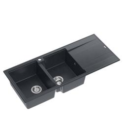 Quadri Luton pia dupla de granito com escorredor antracite 116x50 cm com tampa de aço inoxidável 1208967363