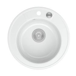 Quadri Norwich granito branco pia redonda de sobrepor com tampa de aço inoxidável e ralo de abrir por pressão 1208967366