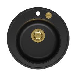 Quadri Norwich granito preto pia redonda de sobrepor com plugue dourado e válvula de abertura por pressão 1208967368