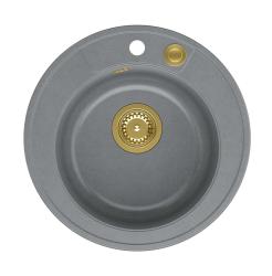 Quadri Norwich granito cinza pia redonda de sobrepor com ralo dourado e válvula pop-up 1208967371.
