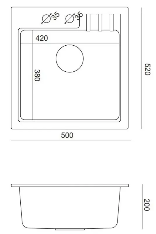 Quadri Cardigan taupe granite inset sink 50x52cm with tap hole bench 1208967396