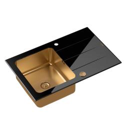 Pia de montagem Quadri Glazz de cobre com área de escorrimento de vidro preto 78x50 reversível 1208967406