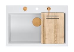Quadri Hard Rock pia embutida de granito branco grande 76x50cm incluindo plugue de cobre e acessórios 1208967428