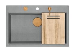 Quadri Hard Rock cinza granito pia de sobrepor grande 76x50cm incluindo tampa de cobre e acessórios 1208967435