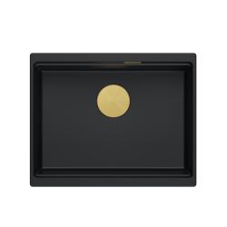 Quadri Newport II granito embutido pia preta 560x450 mm com tampa de ralo e plugue dourados 1208967449