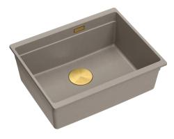 Quadri Newport II pia de granito de embutir taupe 560x450mm com tampa de ralo e plugue dourados 1208967454