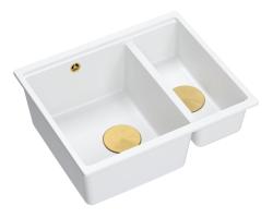 Quadri Newport II branco 1,5 pia de granito para montagem superior e inferior 555x460mm com ralo dourado 1208967462
