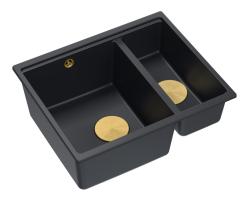 Quadri Newport II preto 1,5 cuba de granito montagem superior e inferior 555x460mm com plugue dourado 1208967464