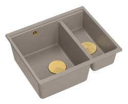 Quadri Newport II taupe 1,5 cuba de granito sobrepor e embutir 555x460mm com ralo dourado 1208967467