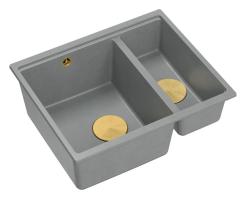 Quadri Newport II cinza 1,5 cuba de granito de montagem superior e inferior 555x460mm com válvula dourada 1208967470
