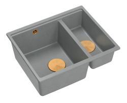 Quadri Newport II cinza 1,5 pia de granito de sobrepor e embutir 555x460mm com plugue de cobre 1208967471