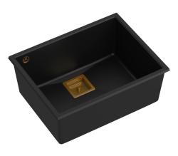 Quadri Quadrangle pia de granito preto debaixo da bancada 55x42cm com plugue de cobre 1208967476