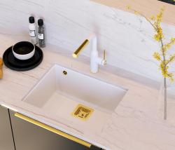 Quadri Quadrangle pia de embutir de granito branco 55x42cm com plugue dourado 1208967477