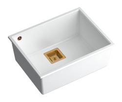 Quadri Quadrangle pia de embutir de granito branco 55x42cm com ralo de cobre 1208967478