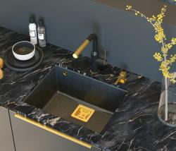 Quadri Quadrangle antracite granito pia de embutir 55x42cm com ralo dourado 1208967479
