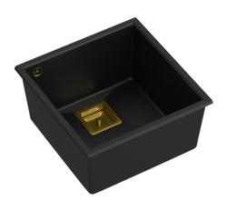 Quadri Quadrangle pia embutida de granito preto 42x42cm com válvula dourada 1208967481