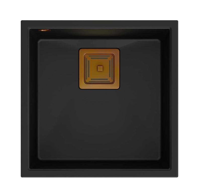Quadri Quadrangle black undermount granite sink 42x42cm with copper plug 1208967482