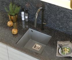 Quadri Quadrangle pia de embutir em granito cinza 42x42cm com tampão de aço inoxidável 1208967483