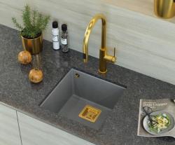 Quadri Quadrangle pia de embutir em granito cinza 42x42cm com válvula dourada 1208967484