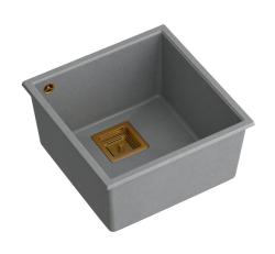 Quadri Quadrangle pia de cozinha de granito cinza 42x42cm com válvula de cobre 1208967485