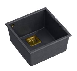 Quadri Quadrangle antracito granito pia de embutir 42x42cm com tampa dourada 1208967487