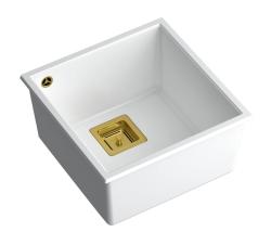 Quadri Quadrangle pia de embutir em granito branco 42x42cm com válvula dourada 1208967489