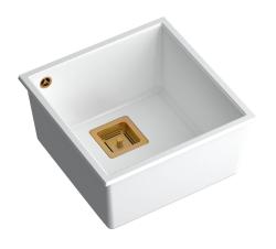 Quadri Quadrangle pia de granito branco de embutir 42x42cm com tampa de cobre 1208967490