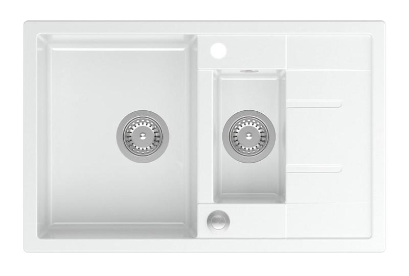 Quadri Brenton pia de granito branco de 1,5 cubas com escorredor 78x50cm com plugue de aço inoxidável 1208967491