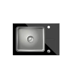 Quadri Glazz Set com torneira de cozinha e pia de sobrepor em aço inoxidável com escorredor de vidro preto 64x44cm reversível 1208967493