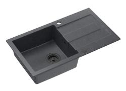 Quadri Sutton pia de granito antracite de montagem superior 78x45cm com escorredor reversível com plugue preto 1208967495