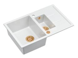 Quadri Brenton pia de granito branco de sobrepor 1,5 cuba com escorredor 78x50cm com válvula de cobre 1208967552